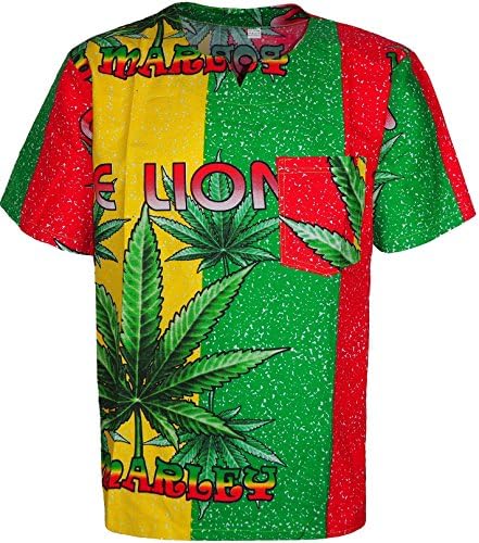Bob Marley V Neck Shirt/T-Shirt Rasta African Style Jamaican Reggae Pure Cotton Men Woman's Summer Shirts (One-Size (Chest-44"inch), Ganja Leaves)