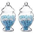 TERRIFI 2 Pack Glass Apothecary Jars with Lids, 52oz Clear Bathroom Storage Canisters, Decorative Candy Cookie Jars, Cotton Ball Holder Containers for Bathroom, Vanity, Laundry Room