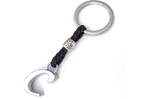 ASTER ALHELÍ - Llavero de Cuero con Iniciales Personalizado - Letras y abalorios de zamak Chapado en Plata - Llavero para Hombre o Mujer - Ideal para Regalo (C)