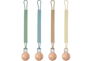 CLDY Lot de 4 chaînes de tétine en silicone, porte-sucette 2 en 1 et jouet de dentition en une seule pièce, sans BPA, sangle de tétine pour bébés, filles et garçons (vert + marron + bleu + blanc lait)