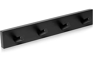 Kukicu Perchero Pared Negro de Madera Natural con 4 Ganchos – Colgador Pared Madera - Perchero Madera para Recibidor Entrada Dormitorio