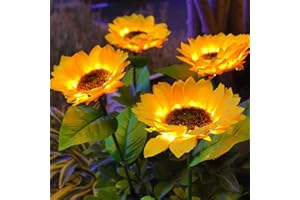 BomKra 4 Pack Solar Sunflower Lights, Outdoor Garden Ornaments IP65 Waterproof Artificial Flowers Stake Lights Auto ON/Off Light up Gardening Decorative for Lawn Patio Yard Pathway