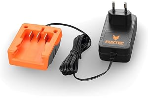 Fuxtec Caricatore 1A E1LG1A per batterie 20V da 2Ah e 4Ah Adatto a Tutti Gli Attrezzi da Giardino 20V, Tensione di Carica 20,9V 25W