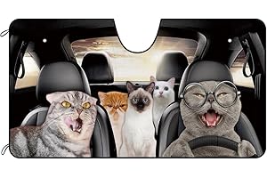 BAGEYOU Dog Car Front Windshield Sunshade American Short Hair Cat Decor Vehicle Sun Shade Visor UV Ray Reflector Sun Protector, Keep Vehicle Cool, 55" x 30"