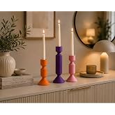 Modern Dekoratif Şamdan Seti 3'l&uuml;, Turuncu, Mor ve Pembe | 6.5, 12 ve 17 cm Boy, 3 Farklı Renk
