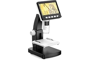 Vexloria Microscope Numérique, 4.3" écran Microscope Enfant/Adulte à Grossissement 50-1000X avec 8 Lumières LED Réglables, Mémoire intégrée, Vue PC, Compatible Windows/Mac