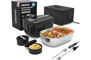SOKTNEU Gamelle Chauffante 80W 3 en 1 Haute Puissance Lunch Box Electrique Isotherme Chauffante 220V 24V 12V 1.5L Acier Inoxydable Portable Boîte Chauffante Repas pour Voiture Camion Bureau Travail