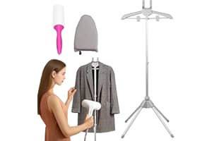 Rppiup Steamer Stand, Folding Telescopic clothes steamer stand With Ironing Gloves & Hair roller, Handheld Garment Steamer Rack, Height Adjustable Clothes Hanger for Home Steam Ironing Shirts (gray)