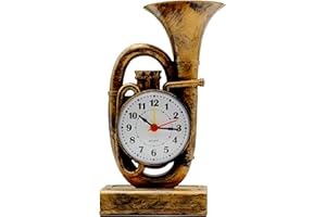 LEDSone Reloj despertador de trompeta vintage, reloj creativo de escritorio, funciona con pilas, reloj decorativo para el hogar, dormitorio, escritorio (latón cepillado)
