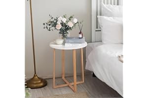 Froppi Bamboo Side Table Modern Nightstand Round Side End Accent Coffee Table for Living Room Bedroom Balcony Office D40 H48.5 cm