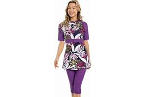 SHUOBEITER Short Sleeve Swimsuit Modest Swimwear for Women Modesty Swimming Costume Rash Guard Surfing Suit Beachwear Burkini