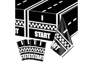 PTECDROTS Set of 4 Racing Car Tablecloths, Racing Track Tablecloths, Rectangular Checked Flag Tablecloths, Racing Car Party Decorations for Boys, Children, Cars, Birthday Decorations, 130 x 220 cm