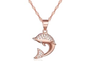 Yumilok Silber/Roségold 925 Sterling Silber Zirkonia Zierlicher Delfin Delphin Anhänger Halskette Kette mit Anhänger für Damen Kinder Delfine Liebhaber