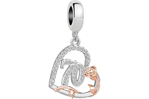 ZakiaHo 12 13 16 18 21 30 40 50 60 70 80 Birthday Charms for Bracelets Womens Rose Flower Love Heart Charm Beads Compatible with Pandora Bracelets