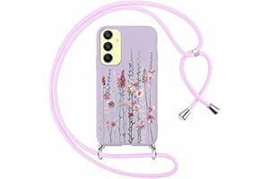 Foonary Handykette Hülle mit Band für Samsung Galaxy A55 5G 6,5" Handyhülle, Aesthetic Design Kette Necklace Case mit Kordel zum Umhängen Silikon Schutzhülle Cover Schnur für Samsung A55 5G, Lavendel