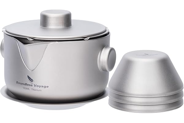 Boundless Voyage Titan dubbelskikt tebryggare med filterlock ultralätt tekanna anti-skållning kaffemugg dryckesartiklar för camping resor kontor (Ti3137D-tekanna + 3