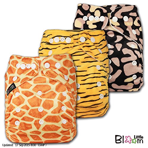 LittleBloom, Reusable Pocket Cloth Nappy, Fastener: Popper, Set of 3, Patterns 342, With 6 Bamboo Inserts, (see "Special Offers and Product Promotions" for Special Offers Detail)