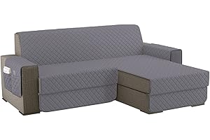 sevi's Housses de Canapé Dangle 200cm Gauche/Droit Universel Impermeable avec Accoudoirs, Réversible Protégé Canapes -Gris