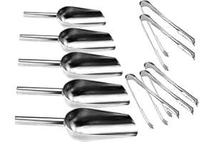 5 pelles à glace et 5 pinces à bonbons, pelle à glace en acier inoxydable pour seau à glace de bar, mini pince à nourriture pour barbecue buffet de fête de mariage dans la cuisine