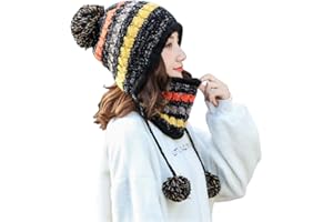 MAKFORT Bobble Hat and Loop Scarf Set for Women Girls Warm Knitted Pom Hat Interior Thick Fluff Winter Warm Ladies Bobble Hat Loop Scarf Set
