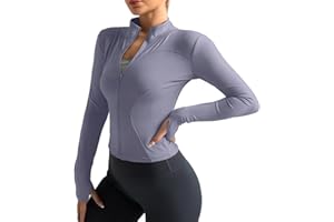 Neteson Camiseta Deportiva Mujer de Manga Larga Chaqueta Deporte Running Camisa de Correr Fitness Yoga Ropa Top con Cremallera y Agujeros para el Pulgar