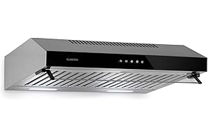 KLARSTEIN Purista - Cappa Aspirante Sottopensile, Larga 60 cm, Acciaio Inox, a Parete, Luce Alogena, Potenza Aspirante:186 m³/h, Schermo in Vetro Apribile, Nero