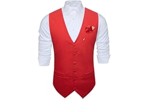 Barry.Wang Gilet da uomo formale/svago con scollo a V tinta unita misto lana 3 tasche per matrimonio