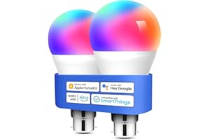 meross Smart Bulb Alexa Light Bulb B22 Works with Apple Homekit, Alexa, Google Home, Siri Voice Control Dimmable Multicolor LED Light Bulb Equivalent 9W (60W Equivalent) 2 Pack
