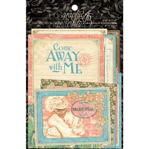 Graphic 45 Come Away With Me Journaling and Ephmera Cards, Pack of 36,