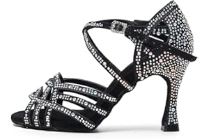 AOQUNFS Zapatos de Baile Latino Mujer con Brillantes Tacones Profesional Salsa Tango Bachata Fiesta Sandalias de Baile de Salón,L357