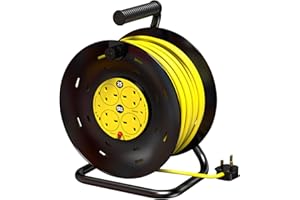 SLX Extension Lead 25m Heavy Duty Cable Reel, 4 Socket Cord Reel UK Plug Socket with Thermal Cut-Out Protection 13A Fused Plug