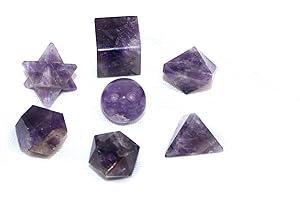 Jet International Wow A ++ Amatista 7 Piedras Conjuntos de geometría sagrada Gemstone Platónico Sólido Grado superior Calidad Merkaba Star w/Velvet Pouch Atractivo Limpieza Vida vitalidad