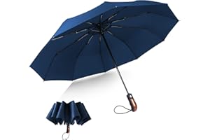 KASTEWILL Parapluie Pliant, Parapluie Homme Pliant Solide Compact Noir, Parapluie Pliable Automatique Imperméable En Teflon, Parapluies Voyage anti vent Pour Femme avec 10 Baleines de Diamètre 106 cm