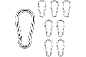 Anvin Carabiner Clips 8 Pcs Spring-Snap Hook Quick Link M6 304 Stainless Steel Clips Spring Buckle Rope Connectors for Keychains Harness Dog Leash Bird Feeders Planters Lights(Silver, 100KG Capacity)