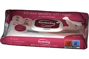 INODORINA Toallitas Desinfectantes para Perros y Gatos Refresh Extra Leche Vainilla (40 Unidades). Toallitas Húmedas de Higiene para Mascotas, Tejido Resistente Sin Alcohol.