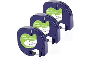 UNOKA Compatible for Dymo LetraTag Tape White Paper 12mm x 4m Refills 91200 S0721510 Labelling Tape Black on White for Dymo LetraTag LT-100H LT-100T QX50 XR XM 2000 200B, 3-Pack