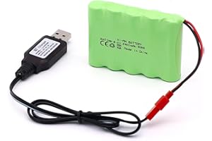 SHAWOROCE 2400mAh 6V Batterien Akku NI-MH AA für RC Elektroauto SUV 4X4 Auto LKW gepanzerte Fernbedienung wiederaufladbare Batterie mit USB Ladekabe (JST Stecker)