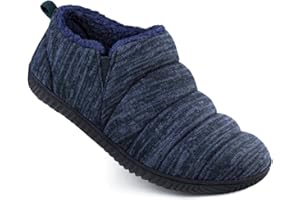 ZIZOR Men's Cozy Memory Foam Slippers with Plush Fleece Lined, Knit Anti-Slip Indoor Outdoor Rubber Sole with Unilateral Elastic Bandage