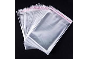 EIYVPRA Sachet 200 Pcs Plastique Transparent 10x12+3cm Cellophane Sacs Auto-adhésifs OPP Sachet Emballage Transparent Petits Sac Bonbon pour Chocolats Bijoux Cadeau Noel