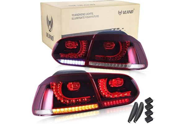 VLAND Feu arrière pour Golf 6 MK6 VI GTI GTD R TSI TDI 2008-2013 avec clignotants dynamiques séquentiels, PLUG AND PLAY, rouge/cristal