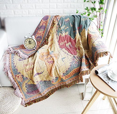 Nordic Sofa Blanket, British Rice Flag, American Star And Striped Flag, Dustproof Cover, Full Cover Sofa Towel And Thick Antiskid Blanket,230*340Cm,Map Of The World Tassels Throw Blanket Sofa Chair Cover Tablecloth
