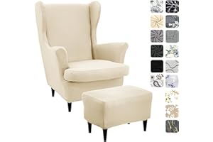 ‎ALISHOMTLL Alishomtll 3 Teilig Ohrensessel Überzug Mit Ottomane Schonbezug Stretch Sessel-Überwürfe Elastisch Sesselhusse Strandmon Tiger Stuhlbezug mit Armlehne Hohe Rückenlehne Universal (Beige)