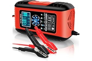 Lulizar 10Amp Car Battery Charger, 12v Battery Charger with LCD Screen, 7 Charge Stages, Trickle Charger for Car Battery, Temperature Compensation, for Truck Motorcycle, WET & GEL Lead Acid Batteries