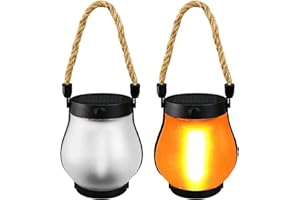 LUKIUP Pack of 2 Solar Flame Lantern, Flame Solar Lantern, Outdoor Lights, Halloween Decoration, Waterproof, Outdoor Lights, Halloween Lantern, Solar Lantern, Balcony Table, Garden, Halloween Decoration