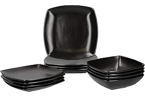 Creative Tops Raven Stoneware Square Dinner Set, Ceramic, Black, 12 Piece