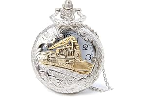 Profusion Circle, reloj de bolsillo de cuarzo con diseño retro de tren de vapor sobre la tapa hueca, con cadena de reloj de regalo.
