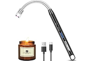 FCHERP Stabfeuerzeug, Lichtbogen Feuerzeug Lang USB-C Aufladbar Feuerzeug Elektrisch 360°drehbarer Hals Winddichte Flammenlose Lighter für Kerzen anzünden, Küche, Grill, Camping, Gasherde (Schwarz)