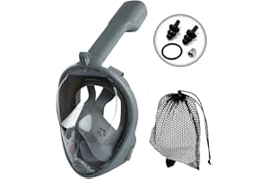 Snorkel Mask Full Face JRing 180° Panoramic View Safe Breathing System Diving Mask with Adjustable Strips and Action Camera Mount Anti-Fog Anti-Leak Snorkeling Mask Set for Adults and Kids