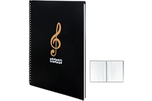 FLEARITZO A4 Notenmappe - Wasserdichter Kunststoff Chormappe 50 Taschen/100 Seiten Große Kapazität Musikordner geeignet für Klavier Gitarre Violine Notenblätter Dokumente Fotos Kunstwerke(Schwarz)