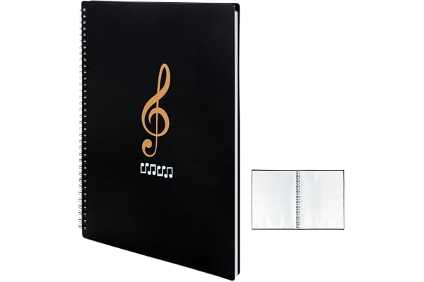 Classeur A4 pour Partitions - Cahier de Musique avec 50 compartiments/100 pages Chemises pour Partitions idéal pour les partitions de piano et stockage de symboles musicaux(noir)
